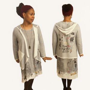 Cityscape 2-Piece High Low Hoodie Dress Set Size Small Lightweight Cotton Blend